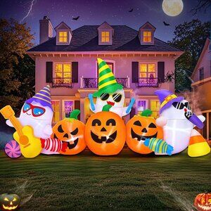 8 FT Ghost Pumpkin Band Halloween Blow Up Inflatable Decorations with LED Light